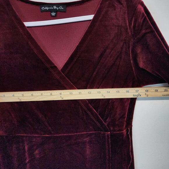 Velvet Faux Wrap Maxi Dress Size L Berry Red Dark Romantic Fairy Medieval Goth - Picture 12 of 15